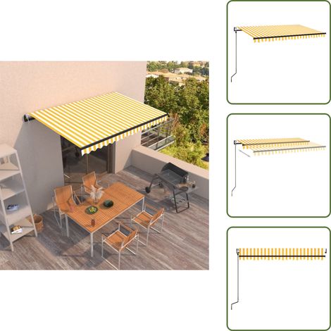 Markise Automatisch Einziehbar 450x350 cm Gelb und Weiß - Markise - Sonnendach - Gartendeck - Terrassenüberdachung - Alu-Markise (1/5)