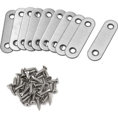 Équerre de fixation - Fixation Droits Plats Plaques - Acier Inox - 60mm - Lot de 10 - 2 Trous (1/4)