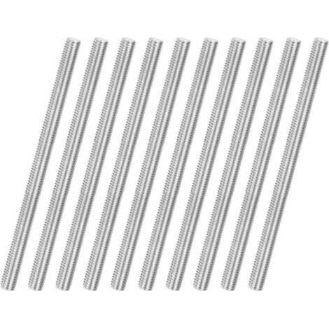 Pack of 10 M6 x 100 mm threaded rods in 304 stainless steel, right-hand thread, for anchor bolts/clamps/furniture fixing brackets, metric thread screws