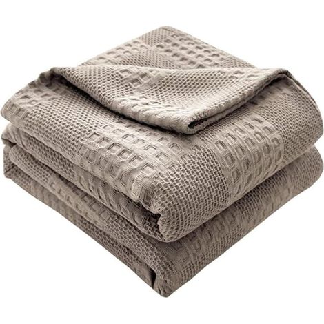 Couvre-lit gaufré coton - Plaid moelleux - Couverture d'été douce - Aspect gaufré - Coton respirant - Peut être utilisé comme lit ou canapé - Gris clair 200 x 230 cm (1/4)