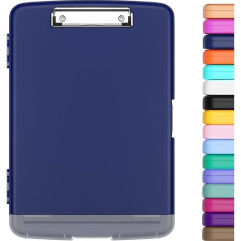 porte-bloc a4 Avec pince de rangement, ouverture latérale du porte-bloc pour soins infirmiers, boîte de rangement pour presse-papiers mince, taille 36 x 24.5 X 3.5 Cm, Bleu marine (1/5)