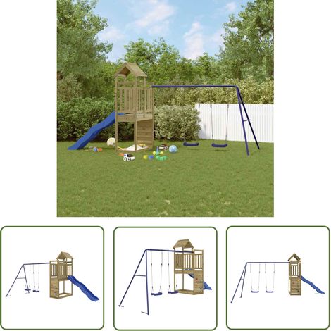 The Living Store Aire de jeux d'extérieur bois de pin imprégné - Ensemble De Jeux Extérieur - Jeux De Plein Air - Aire De Jeux - Toboggan - Balançoire (1/5)