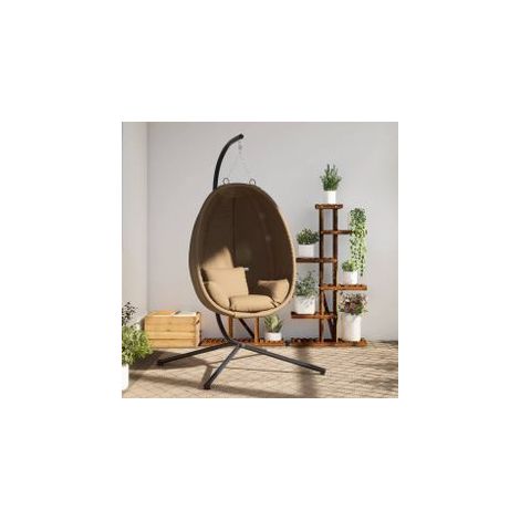 Chaise suspendue en forme d'œuf et support taupe tissu et acier (1/5)