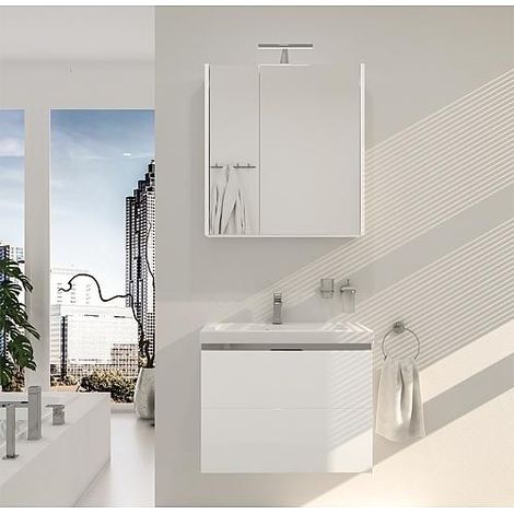 Ensemble de meubles de salle de bains EOLA blanc brillant largeur 700mm 2 tiroirs
