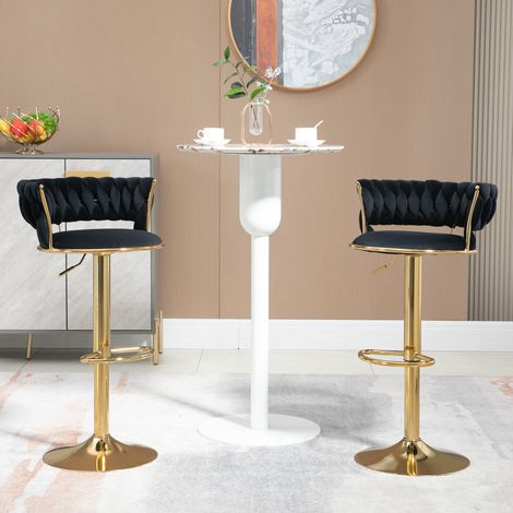 Sgabello da bar girevole 360° in velluto nero 54 x 46 x 78,5-97 cm, altezza regolabile (1/5)