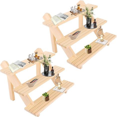 Lot de 2 Présentoirs en Bois 3 Niveaux Présentoir Étagère 39 x 30 x 24CM Etagere Parfum Bois Étagères de Présentation avec Rainure Presentoir Parfum Détachable pour Artisanat, Figurine, Bijoux