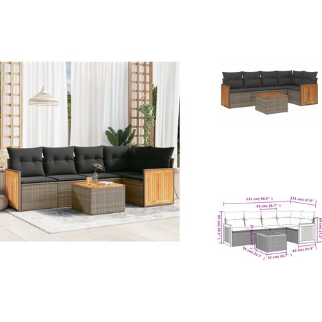 6-tlg. Garten-Sofagarnitur mit Kissen Grau Poly Rattan - Gartenmöbel - Esstisch - Lounge Set - Outdoor Möbel - Rattan Gartenmöbel (1/3)
