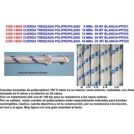 Corda in polipropilene intrecciato 14 mm x 50 m bianca