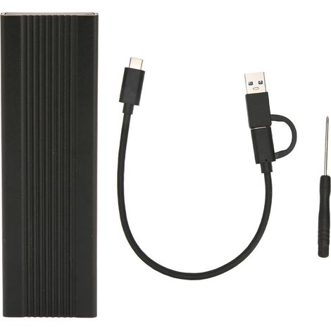 Boîtier M.2 NVMe SSD 10 Gbps, alliage aluminium haute vitesse, plug and play, compatible NVMe/SATA M.2 pour 2230/2242/2260/2280 mm, noir, câbles USB-C/A/C (1/5)