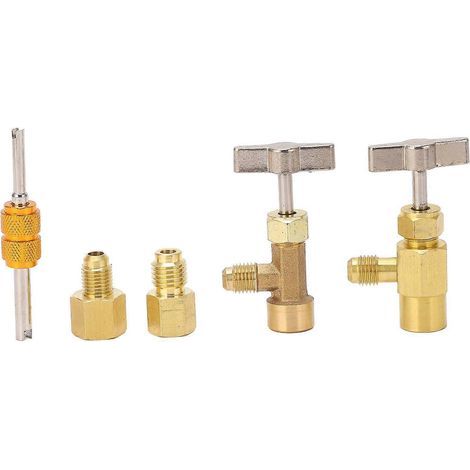 Robinet distributeur à fermeture automatique R134A en laiton, type à perforation, avec adaptateurs pour réservoir de réfrigérant pour climatiseur (1/5)
