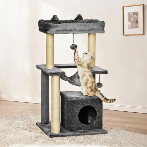 Arbre à chat griffoir avec hamac et niche gris 48 x 48 x 90 cm (1/5)