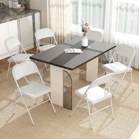 6er-Set Klappstühle, tragbare Esszimmerstühle, Stahlgestell, 45 x 46 x 78 cm, weiß