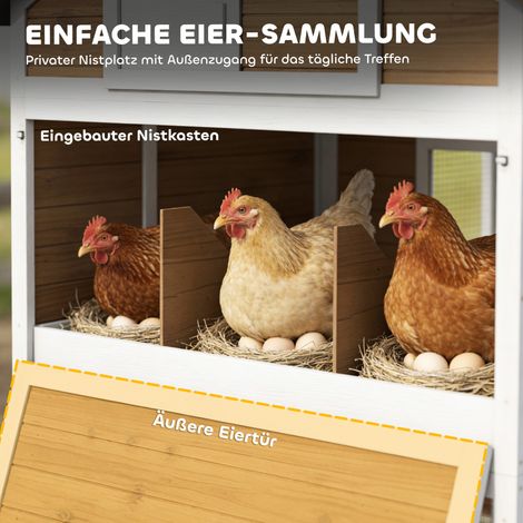 Poulailler avec enclos extérieur, pondoir, tiroir amovible, toit en asphalte, pour 4 poules, 200 x 104 x 145 cm, bois, marron (1/5)