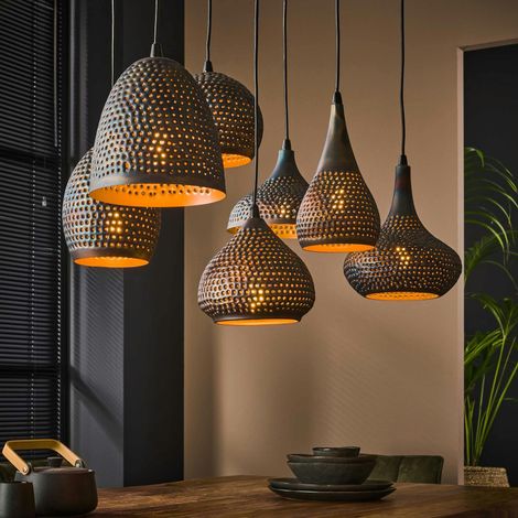 Pier Import – Suspension multiple 7 lampes en métal brun sombre – Longueur 100 cm – Largeur 45 cm – Hauteur 150 cm – Culot E27 (1/5)