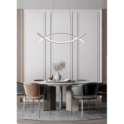 TrAdE Shop Traesio - Lampadario A Sospensione Moderno 2 Linee Curve Incrociate Luce 4000k 6500k Lp-27 - -Bianco Freddo -