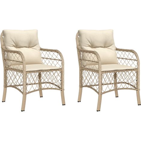 Maison Exclusive - Gartenstühle mit Kissen 2 Stk. Beige Poly Ratt