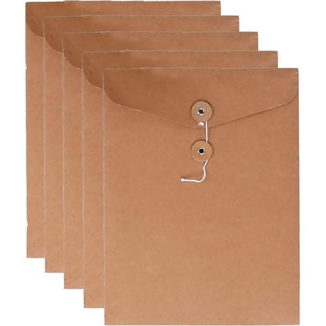 Dossier Enveloppe À Cordons - Format A4 - Papier Kraft Épais - Fermeture Par Colle Pleine - Pour Documents Lettres et Juridiques - Lot De 5 (1/5)