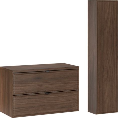 Conjunto de lavabo y columna Elias de madera oscura de 80 cm (1/4)