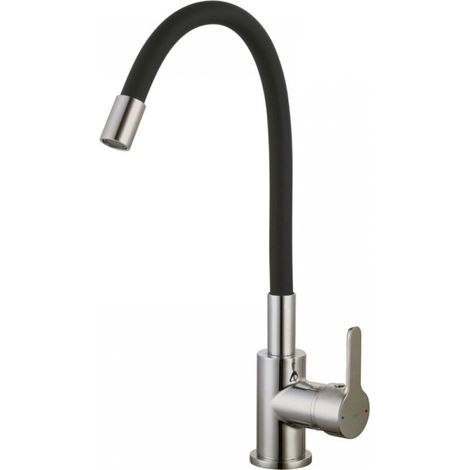 Mitigeur d'évier à mémoire de forme, style inox, flexible, avec fonction mémoire de forme [noir] (1/4)