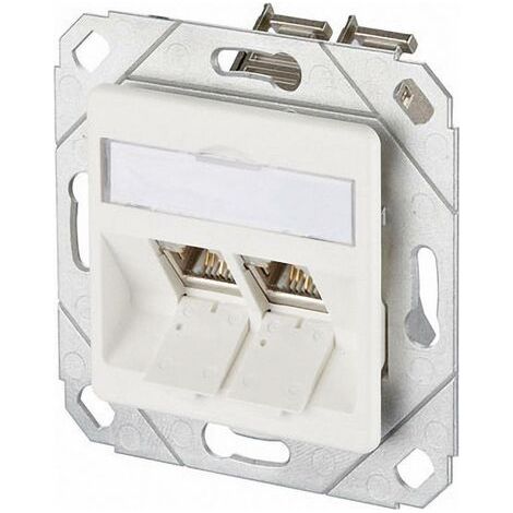 Prise réseau encastré insert avec plaque centrale CAT 6 2 ports Metz Connect 1309121102-E blanc pur R03919 (1/3)
