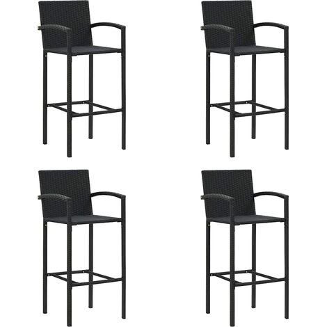 Lot de 4 Tabourets de Bar en Résine Tressée et Acier Noir pour Jardin et Intérieur - PANGIVO (1/5)