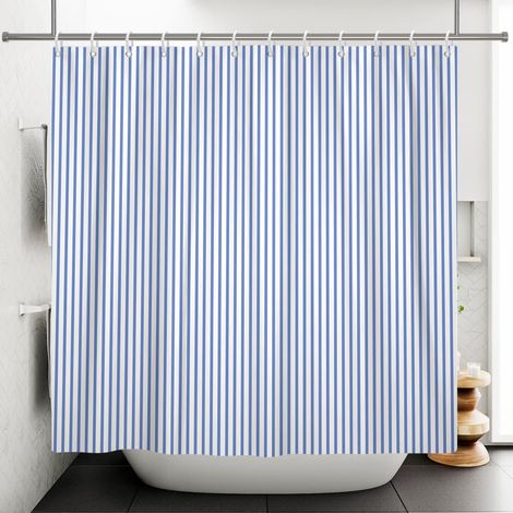 152x183cm Rideau de Douche pour Bain, Rideaux de Douche à Rayures Verticales Bleu Blanc Rideau Décoratif de Salle de Bains Rideau de Baignoire Imperméable (1/5)