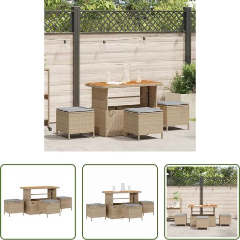 vidaXL Garten Tisch - Garten Essgruppe Beige Poly-Rattan (1/5)
