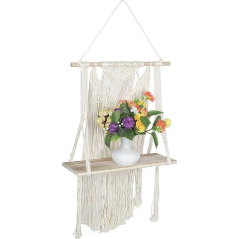 Étagère murale suspendue en corde tricotée à la main, porte-pot de fleurs pour la décoration intérieure (40 x 70 cm) (1/5)