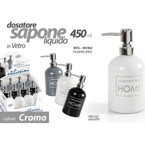 Dispenser Dosatore Sapone Liquido in vetro home cromo 3 Colori (1/2)
