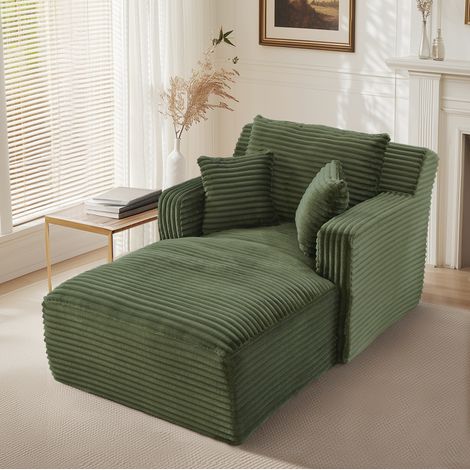 Chaise longue 166x100x82 cm en tejido acanalado verde, sin montaje, para salón y despacho FloraGrace (1/5)