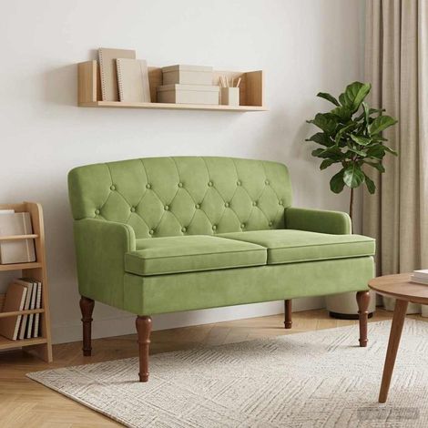 Canapé 2 places capitonné en velours vert clair, coussin amovible, 111 x 65 x 79 cm - PANGIVO (1/5)