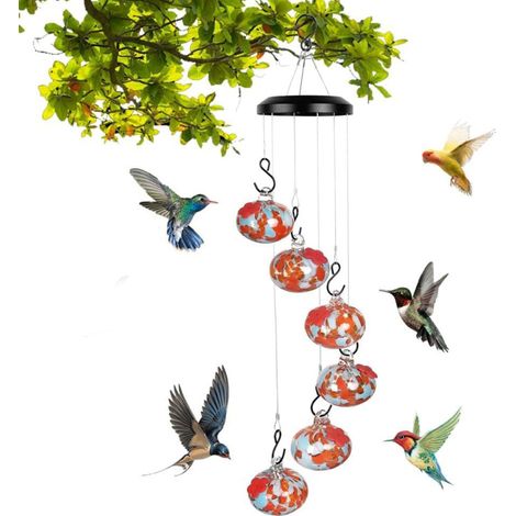 Vogelfutterhaus mit Glöckchen und Kolibri-Motiv für Fenster oder Garten, (25 cm)