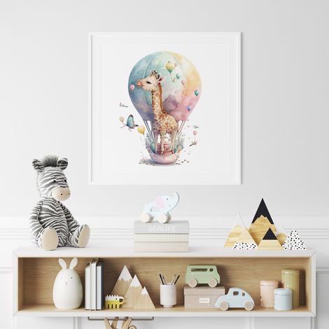 Poster / Affiche carrée Enfants - Girafe montgolfière - 20x20 cm (1/3)