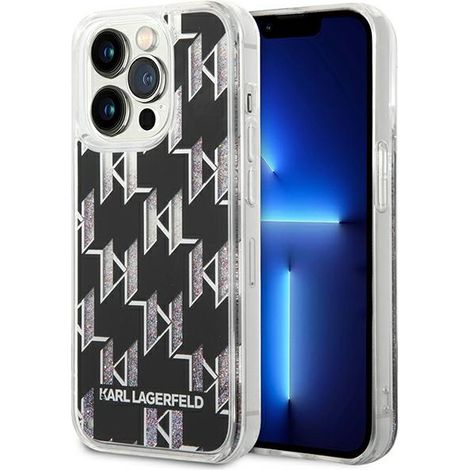 Karl Lagerfeld Liquid Glitter Monogram Schwarze iPhone 14 Pro Max Hülle (1/5)