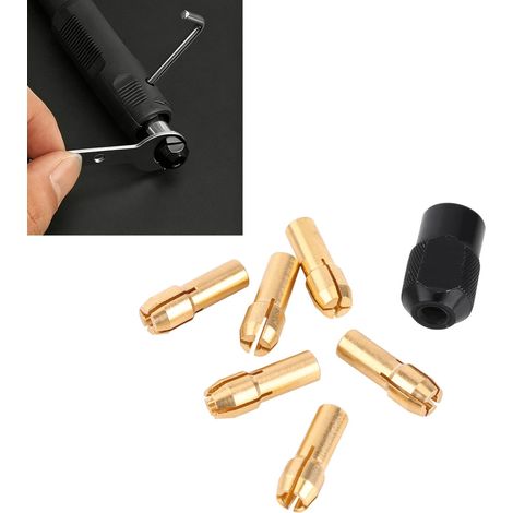 Mandrin de Serrage, Manchons en Laiton avec Capuchon M8x0.75 pour Outils Rotatifs, Jeu de 6 Douilles 1mm-3.2mm, Prise Ergonomique pour Travail du Bois et Gravure (1/5)