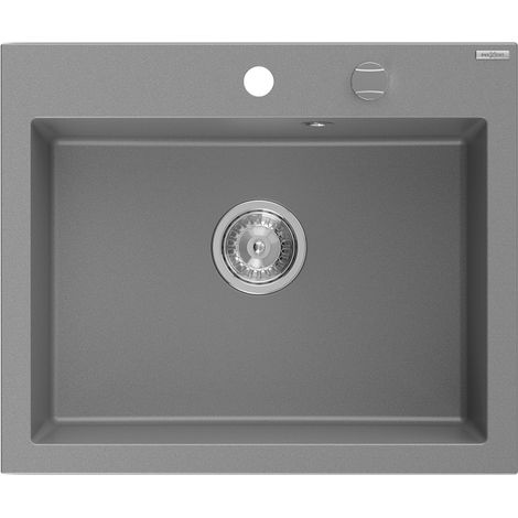 Mexen Elix évier en granit 1 bac 600 x 500 mm, gris, siphon chromé - 6525601005-71 (1/5)