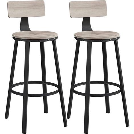 Juego de 2 sillas de bar taburetes altos con respaldo asiento de cocina estructura de acero asiento de fácil montaje 73 cm de alto estilo industrial gris y negro 120002533