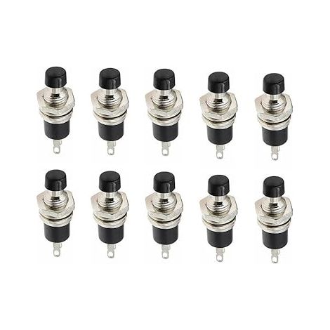 10 Pcs SPST 7mm Mini Bouton Momentanés Poussoir Interrupteur Normal Ouvert 250V 2A Noir (1/5)
