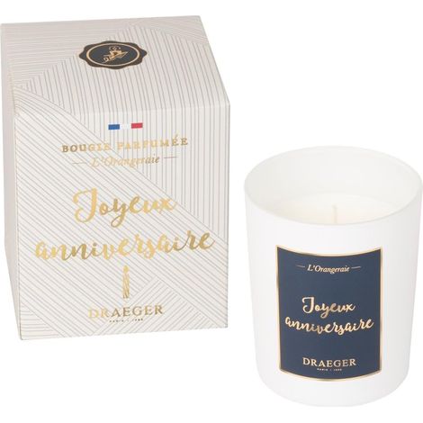 Bougie Cadeau Blanche Parfumée Fleur d'oranger "Joyeux Anniversaire" Idée Cadeau d'Anniversaire Pot en verre Made in France 100% Cire Végétale 40h de combustion (1/5)