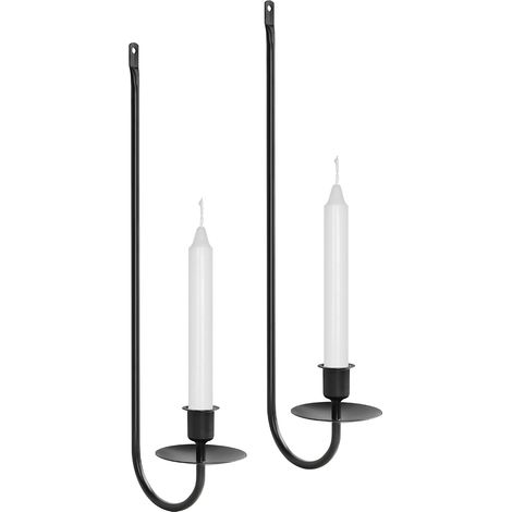 Juego de 2 apliques de pared de metal negro, portavelas de columna, estilo moderno, para colgar en la sala de estar. (1/5)