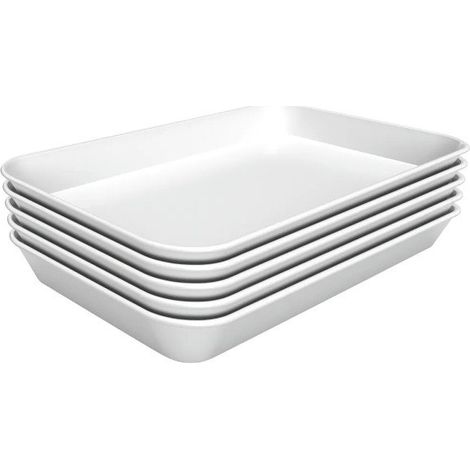 Lot de 5 plats de présentation lisse (L)250 x (P)350 mm, en mélamine blanche, résistant à la chaleur (1/5)