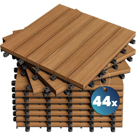 CASARIA® Decking Tiles Set FSC® Certified Eucalyptus Acacia Wood Patio Garden Balcony Outdoor Deck Interlocking Terrace Multipack  44x Acacia