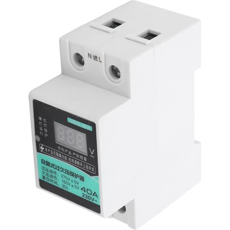 Protecteur de surtension temporisé à réarmement automatique sur rail DIN 230 V avec affichage et voyant lumineux, 40 A (1/5)