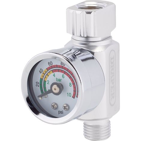 Draper ON-GUN AIR REGULATOR with Gauge – 1/4" BSP, Model 28377, Professional Air Pressure Regulator for Pneumatic Tools