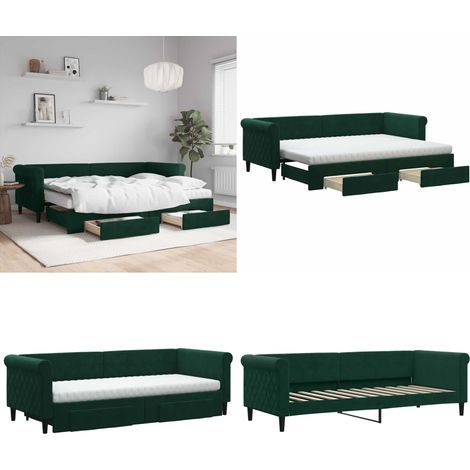 Tagesbett Ausziehbar mit Schubladen Dunkelgrün 80x200 cm Samt - Sofa - Schlafsofa - Gästebett - Tagesbett - Doppelbett - Home & Living (1/5)