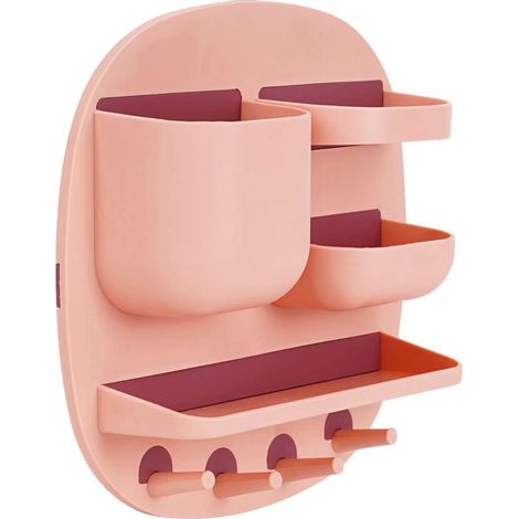 Estante de almacenamiento de cocina de pared, autoadhesivo, para mesita de noche - Rosa (1/5)