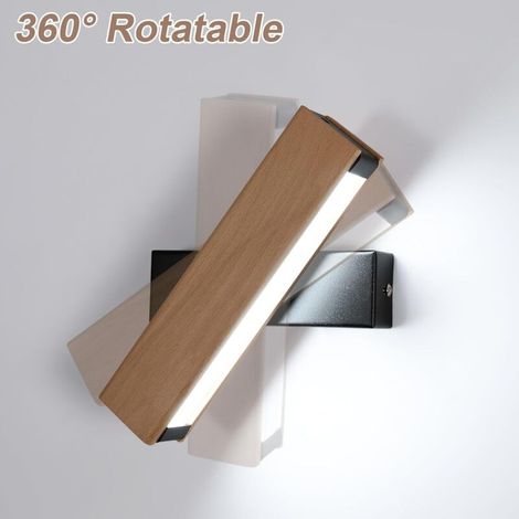 Applique da parete a LED per interni, moderna lampada da parete in legno con rotazione a 360°, luce bianca fredda 6500K, applique creativa per soggiorno, camera da letto, corridoio, legno naturale [Cl (1/4)