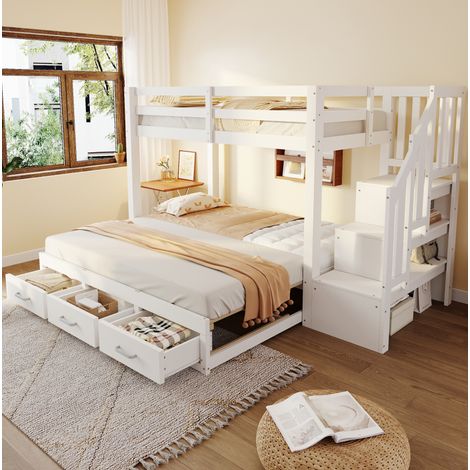 Cama juvenil con cajones y nido extensible en blanco HAVRYA (1/5)