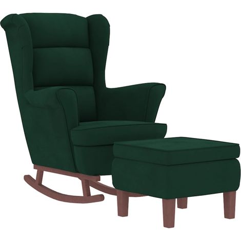 vidaXL Rocking Chair Wingback Dark Green Velvet and Solid Wood