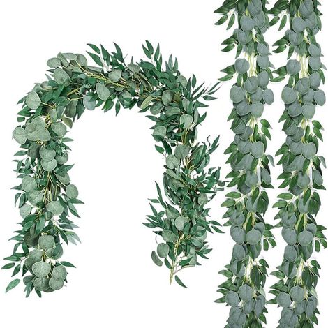2 Pièces Eucalyptus Artificiel, Guirlande Eucalyptus Longueur Unique 200 cm, Eucalyptu Artificiel pour Decoration Mariage Arche, Mariage Jardin Suspendu décoration Murale (1/5)